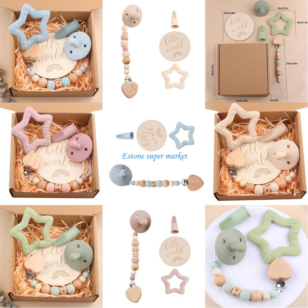 Baby Products Essentials - 090B 5-delige babycadeauset inclusief siliconen fopspeenclipketting